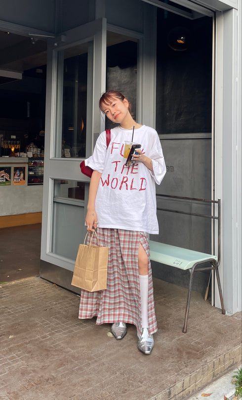 チェックスリットボタンスカート